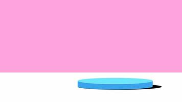 Blue podium flat icon design on white background and pink backdrop. Vector illustration