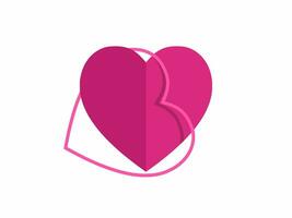 Dark pink paper cut heart with line heart around loop. Vector paper art illustration