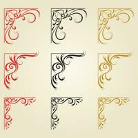 Vector illustration of decorative corner frame set,Thin line vintage corner. Medieval period of the Victorian dynasty. Fancy black monogram frame design element abstract