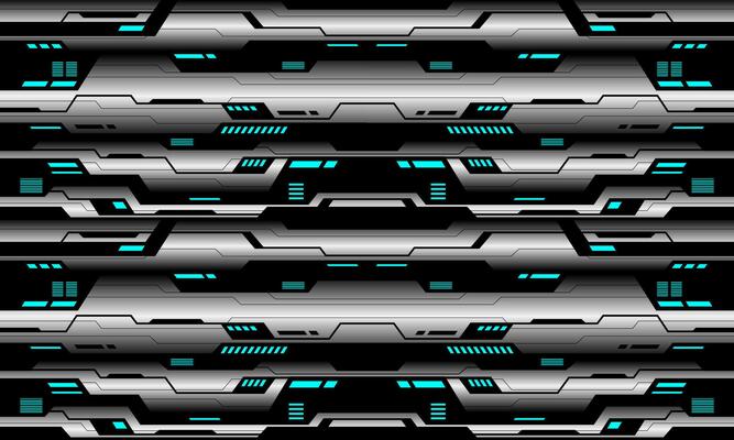 Abstract silver black cyber line geometric blue light power seamless pattern design modern futuristic technology background vector