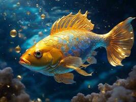 AI Generated Cute goldfish swimming in the sea photo