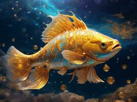 AI Generated Cute goldfish swimming in the sea photo
