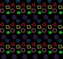 Vector seamless geometric texture in the form of multi-colored doodles on a black background