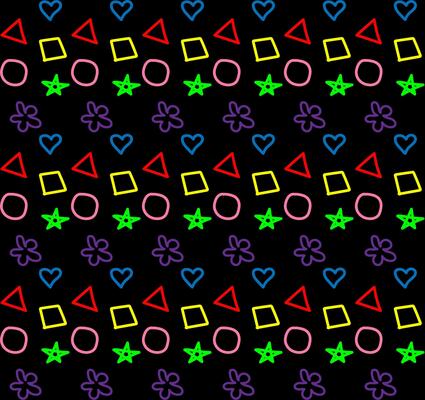 Vector seamless geometric texture in the form of multi-colored doodles on a black background