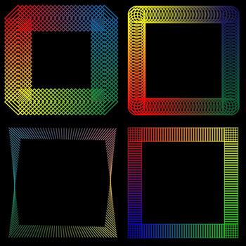 Set of vector geometric multi-colored frames on a black background