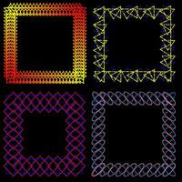 Set of vector abstract geometric multi-colored frames on a black background
