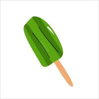 ice cream with matcha powder on stick - trendy healthy food. Vector illustration isolated icon. Can used for stikers, menu background, price labels, cards, posters.