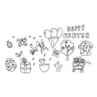 Happy Easter doodle set isolated. Vector illustration with butterfly, chiken and other holiday icons. Can used for wrapping paper.