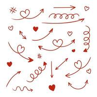 Set of red arrows with hearts for direction vector