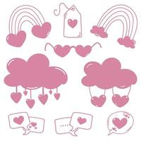 Set of pink elements. Rainbow, cloud, heart, chat vector