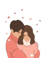 Young couple in pink clothes hugging. Love is in the air vector
