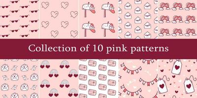 Set of Pink Seamless Patterns for Wedding, Date, Valentine's Day vector