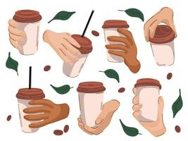 Set of hands in different positions of people of different nationalities vector