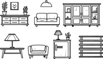 Basic Furniture icon set in thin line style. AI generated illustration. vector