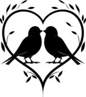 vector silhouettes of birds at tree, hand drawn songbirds at branch, Valentine s symbol, a pair of lovers, isolated vector element. AI generated illustration.