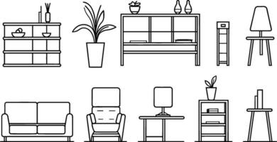 Basic Furniture icon set in thin line style. AI generated illustration. vector