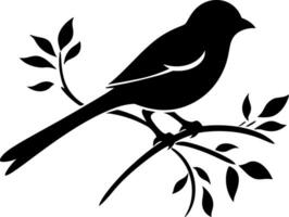 Black silhouette bird on the branch. Sparrow. For banner, poster, icon, badge. Vector illustration. AI generated illustration.