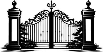 Silhouette of an ancient gate.Decorative architectural element for laser cutting. Vector illustration. AI generated illustration.