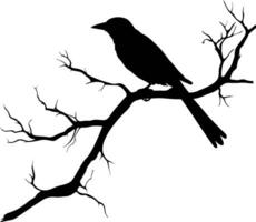 Black silhouette bird on the branch. Sparrow. For banner, poster, icon, badge. Vector illustration. AI generated illustration.