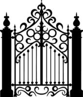 Vector illustration wrought-iron fence. Old metal fence and gate. Gate silhouette. AI generated illustration