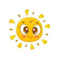 Cartoon smiling sun character with kawaii face vector