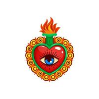 Mexican sacred heart with eye and burning flames vector