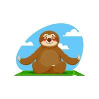 Cartoon sloth character meditate in yoga asana vector