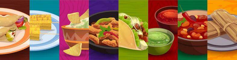 Mexican cuisine, Tex Mex food meals collage vector