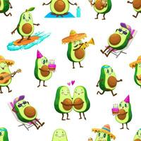 Cartoon Mexican cheerful avocado character pattern vector