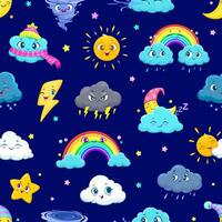 Cartoon cute weather characters seamless pattern vector