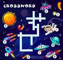 Crossword quiz game. Astronaut, UFO and rocket vector