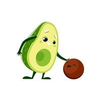 Cartoon avocado and nut character, emoji emoticon vector