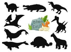 Cartoon dinosaurs cute characters silhouettes vector