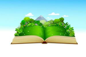 Open nature book with summer meadow or grass lawn vector