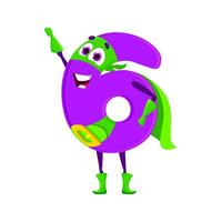 Cartoon math number six superhero character vector