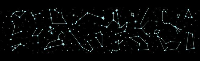 Night sky map, star constellations vector border