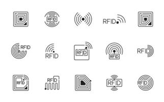 RFID radio frequency identification line icons vector