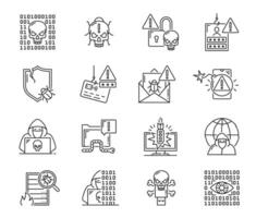 Cyber attack, computer virus and hacker icons vector