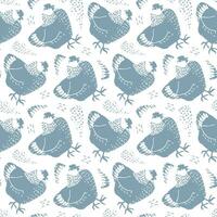 Seamless pattern with chicken. Hand drawn vector illustration. Farm animal print. Spring summer hen pattern for paper, textile design. Block print effect.