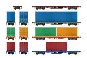 Freight Car, Train Wagons, Flatbed with Container vector