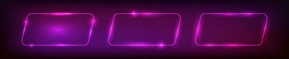 Neon rounded parallelogram frame vector