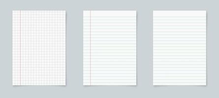 Set of realistic blank sheets of square and lined paper. notepad notebook mockups. School notepad notebook. vector illustration.