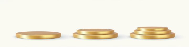 3d set gold round podium with shadow. Round winner pedestal. 3d empty platform. 3d rendering. Vector illustration