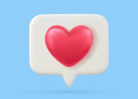 3d social media notification love like heart icon in red pin isolated on white background with shadow 3D rendering. Vector illustration