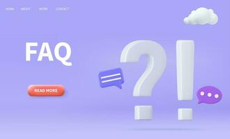 3d Exclamations and Question Marks. FAQ concept. Ask Questions and receive Answers. Online Support center. Frequently Asked Questions. 3d rendering. Vector illustration