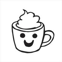 cute cup with coffee, vector drawing in doodle style, kawaii.