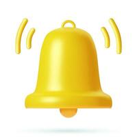 3d notification yellow bell is ringing icon isolated on white background. 3d render bell alert and alarm icon. Vector illustration