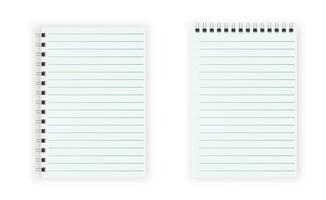 Blank realistic horizontal lined notebook with shadow. Copybook with blank opened ruled page on metallic spiral, dairy or organizer mockup or template for your text. vector illustration.