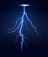 Lightning flash bolt. Blue lightning template. Thunderbolt isolated on dark background. electric light thunder spark. Blue lightning or magic power blast storm template vector
