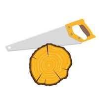 hand saw and tree stump icon isolated on white background. vector illustration in flat design